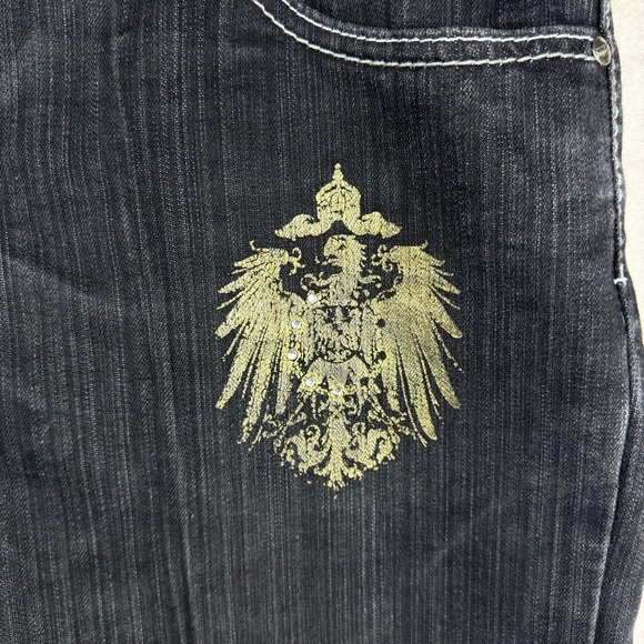 Y2K Urban Label Mens Black Denim Jean Shorts Baggy Embellished Size 38 - Picture 3 of 8